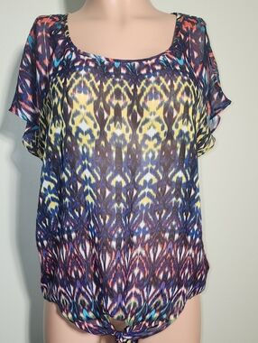 Bisou Bisou Multicolor Printed Tie-Front Blouse